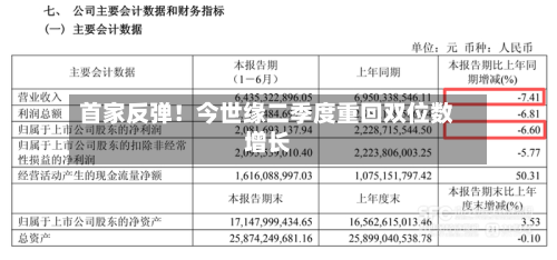 首家反弹！今世缘二季度重回双位数增长